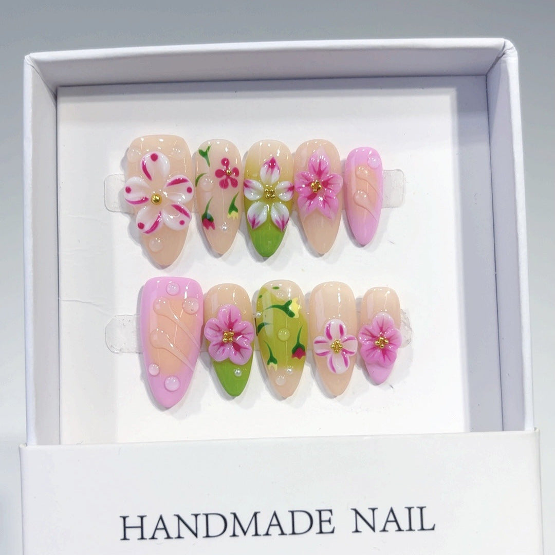 Spring Blossom: "Mixed Floral" – Almond Press-On Nails