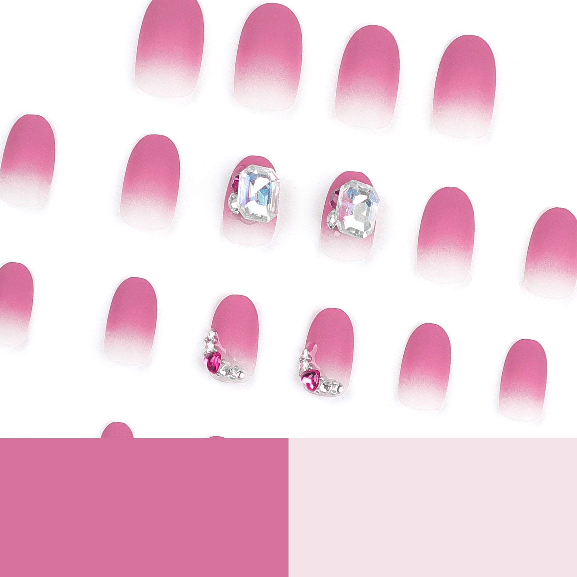 365nails: "Blush Ombre Crystal Oval" – Rhinestone Accent Press-on Nails