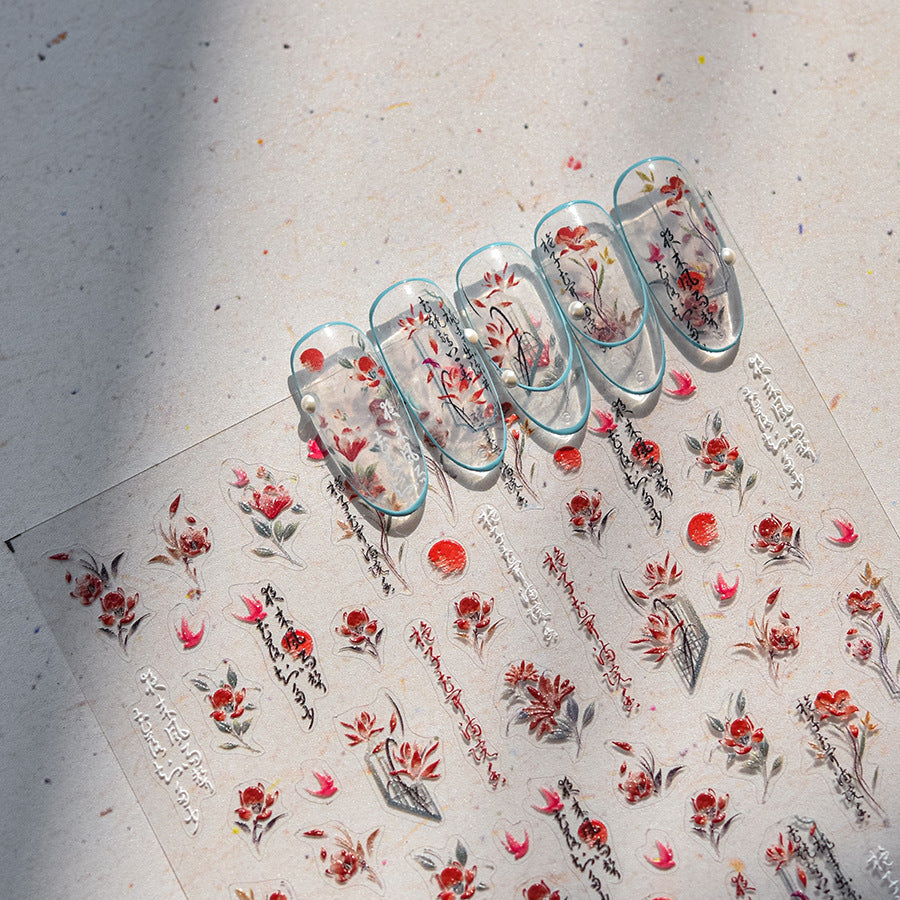 365nails: "Vintage Red Flower with Calligraphy" – nail art stickers