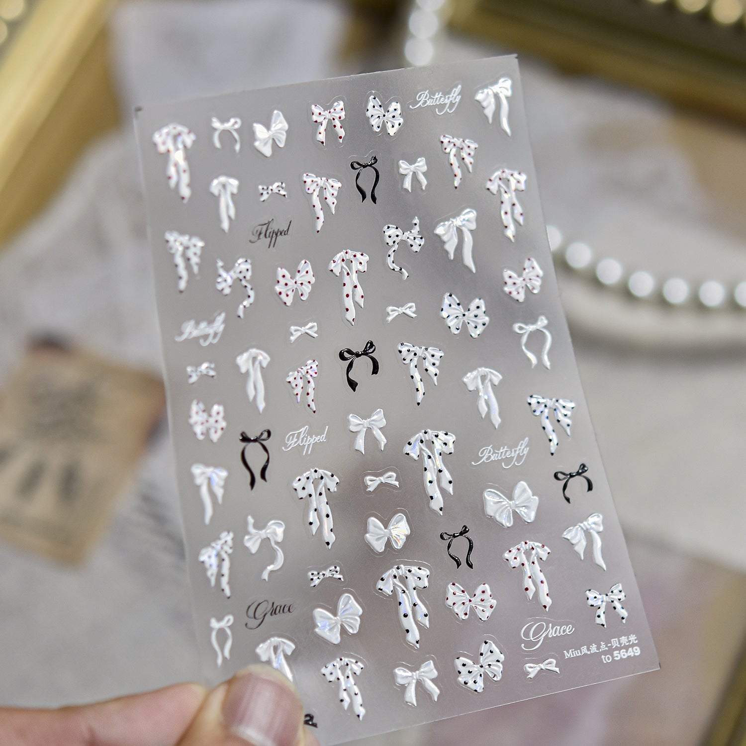 Lace Bow Hologram – Coquettish Milestone Nail Art Stickers