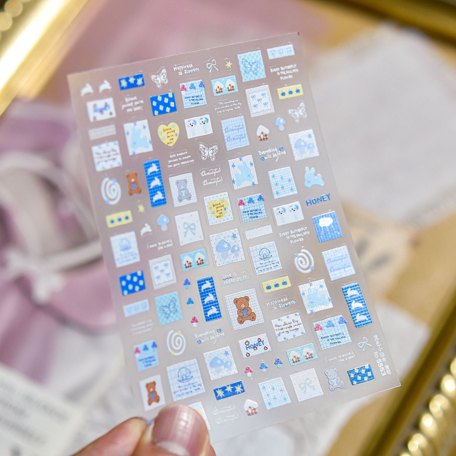 Blue Bear Note – Adesivos de unha Sweet Checkerboard