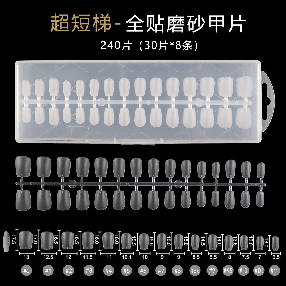 Nail Tips 240 pieces of special nail pads for nail salons, boxed full-size trapezoidal full stickers, folded without marks, and frosted fake nails wholesale.