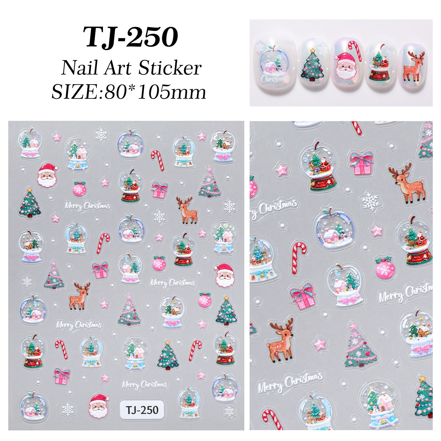 歡樂聖誕美甲貼紙 5D 立體浮雕 雪人與聖誕熊 DIY 美甲貼飾 TJ