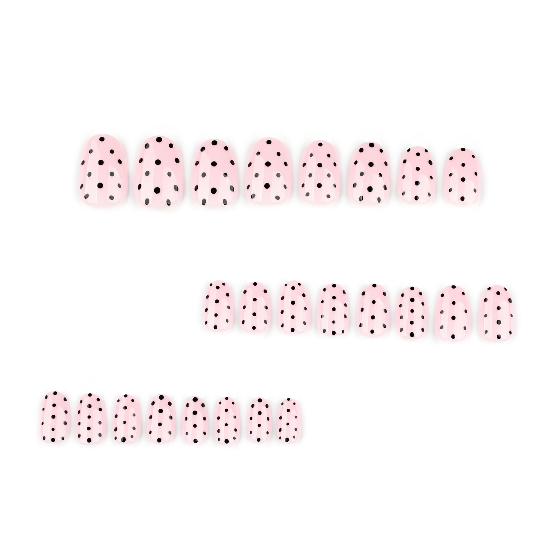 Black dots short round sweet naked powder glossy press-on nails