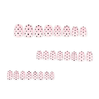 Black dots short round sweet naked powder glossy press-on nails