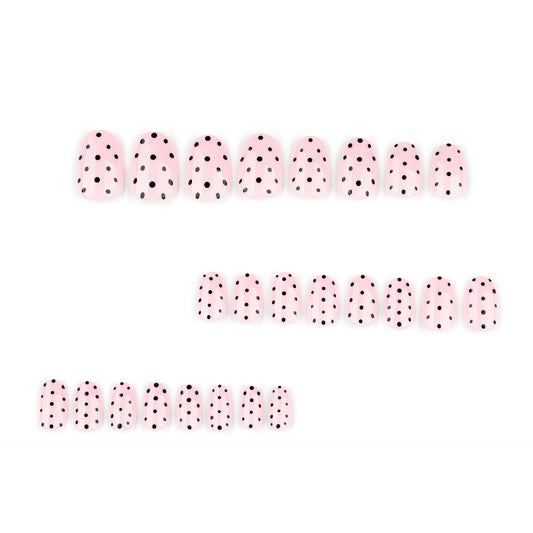 Black dots short round sweet naked powder glossy press-on nails