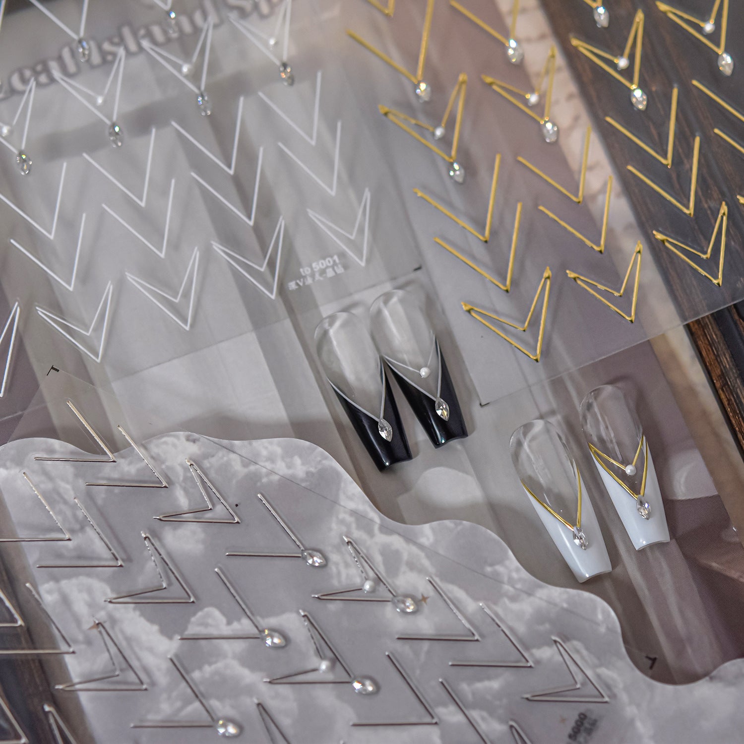 Minimalist Chevron: "Silver Crystal Chevron" – 3D Embossed Nail Sticker