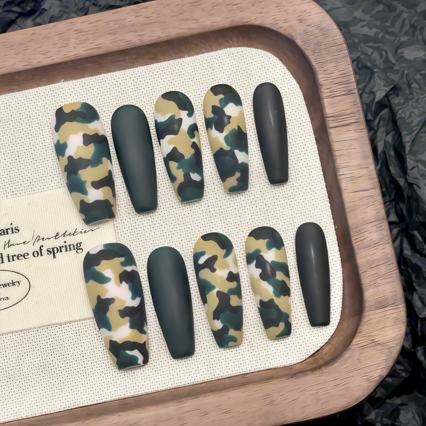 Nail Art, Army Green Camouflage press-on nails Spring Summer Nail Beauty Hand Painted fake nails Finished Nail | 365nails