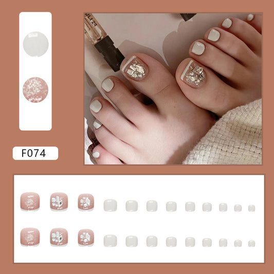 Explosive diamond glitter white French Press-on toenails fake nail  special Press-on toenails nail milk white solid color nail piece｜365nails