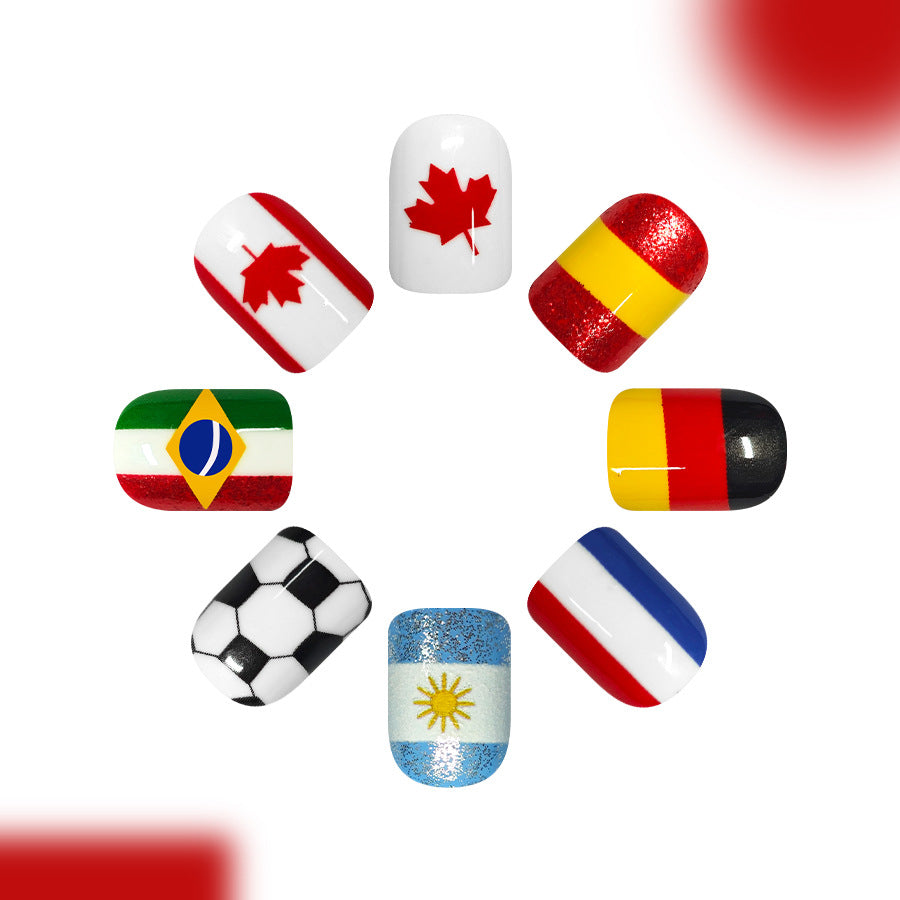 World Cup International Flags Football Mixed Press-On Nails (Glossy/24pcs/Short Square)