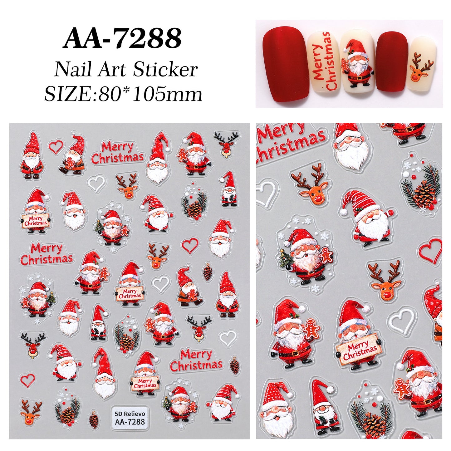 Original Christmas Nail Art Sticker 5D Embossed Three-dimensional Happy Christmas Atmosphere Elements DIY Nail Sticker AA