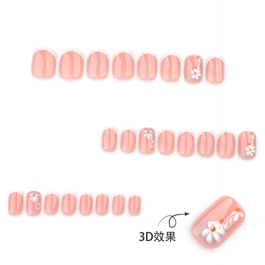 French white short square nail 3D daisy ins wind flower manicure spring and summer small fresh wear nail fake nails｜365nails