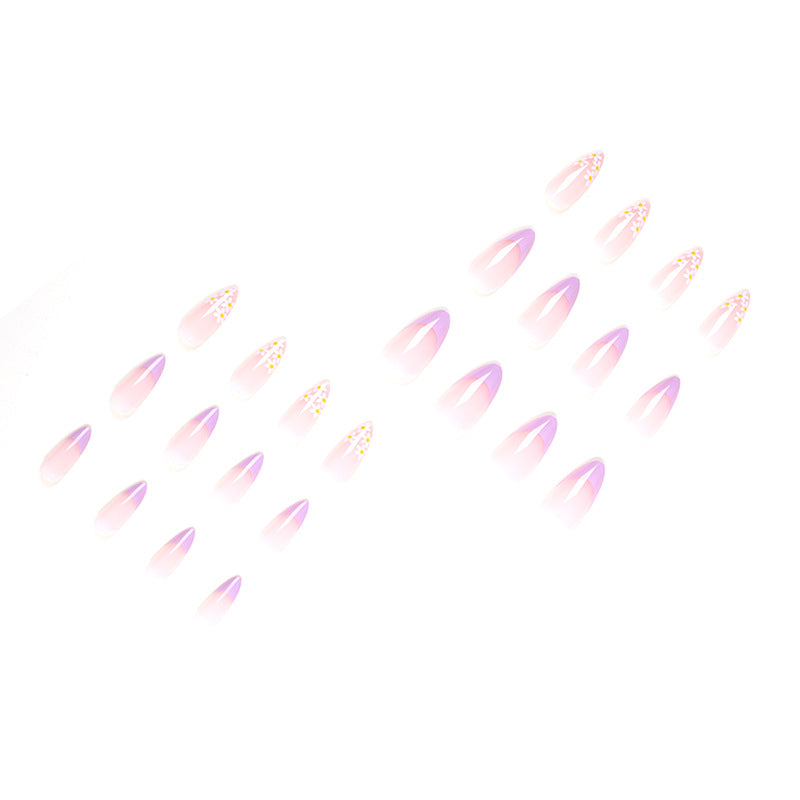 Fake Nail Patch French Nail Art Floral Nail Art Light Purple White Nail Patch press on nails｜365nails