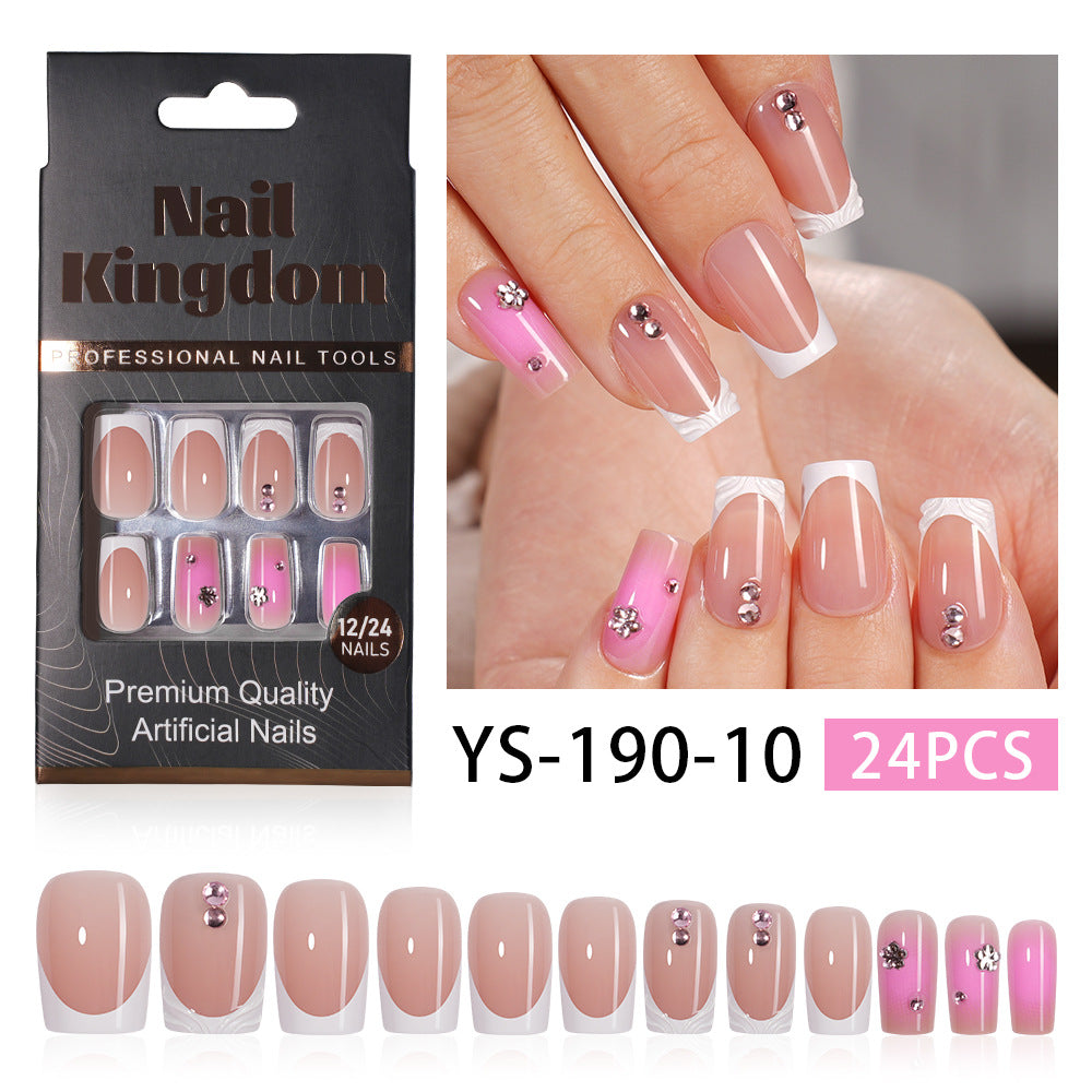 Orange French Floral Crystal Press On Nails (MOQ=3)