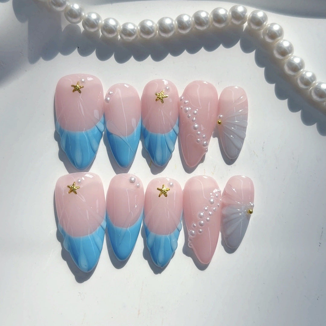 Mermaid Tide: "Onda de Coral" – Unhas Postiças de Amêndoa