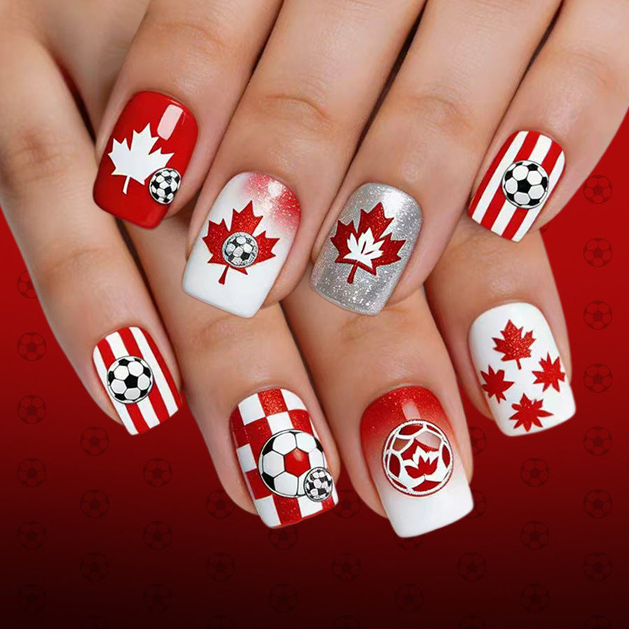 World Cup Canada Maple Leaf Football Fan Press-On Nails (Gradient/24pcs/Short Square)