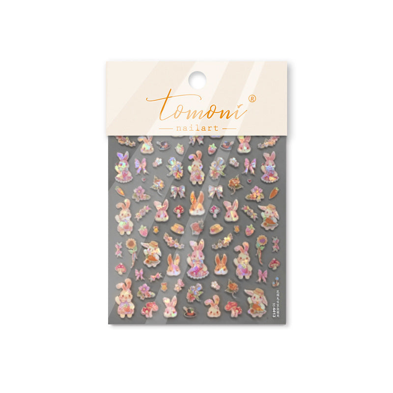 Floral Bunny Garden: "Spring Bunny Picnic" – 5D Embossed Nail Sticker