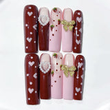 Berry Pink Heart Bow Cute Press On Nails