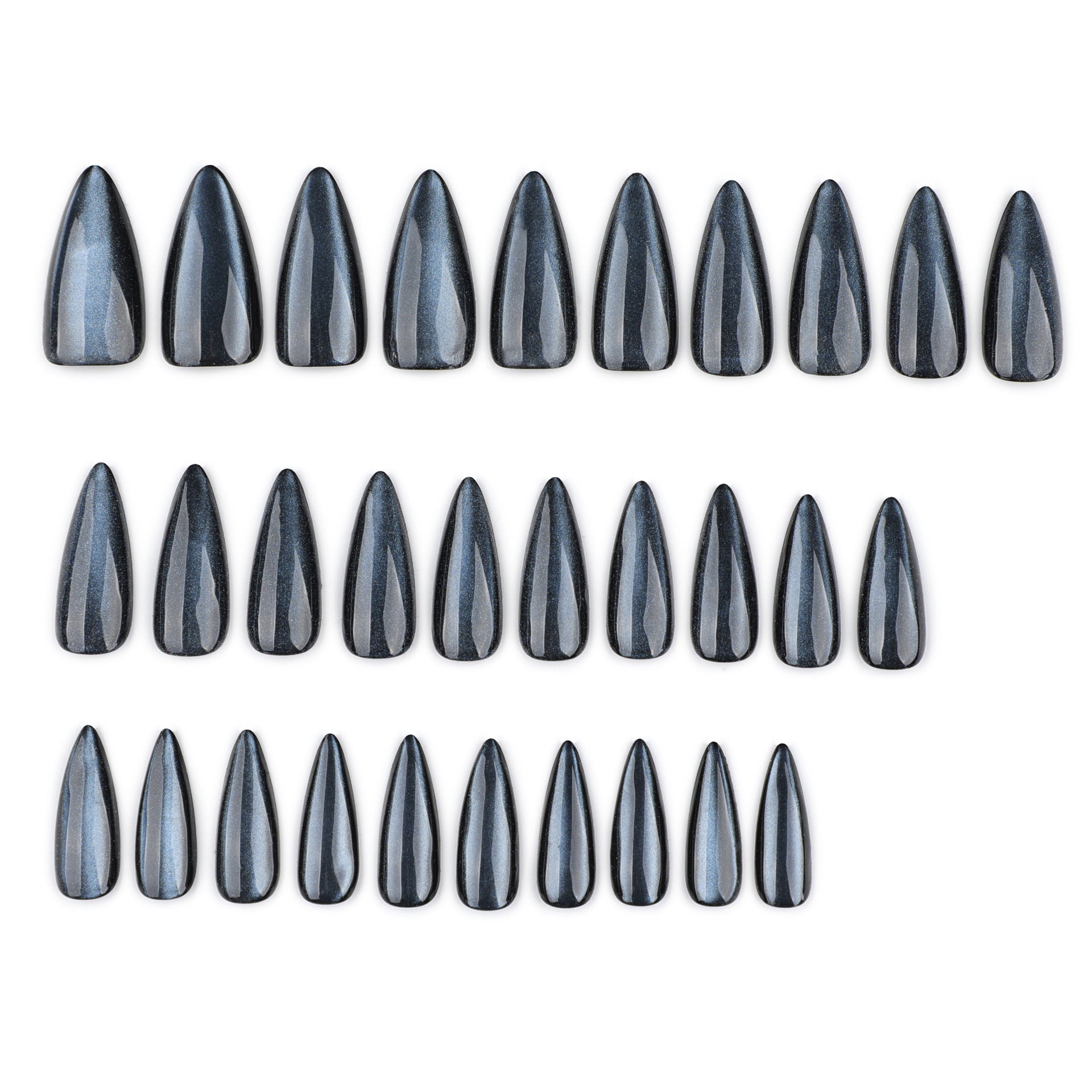 30-piece set blue solid color cat eye press-on nails - medium length almond shape