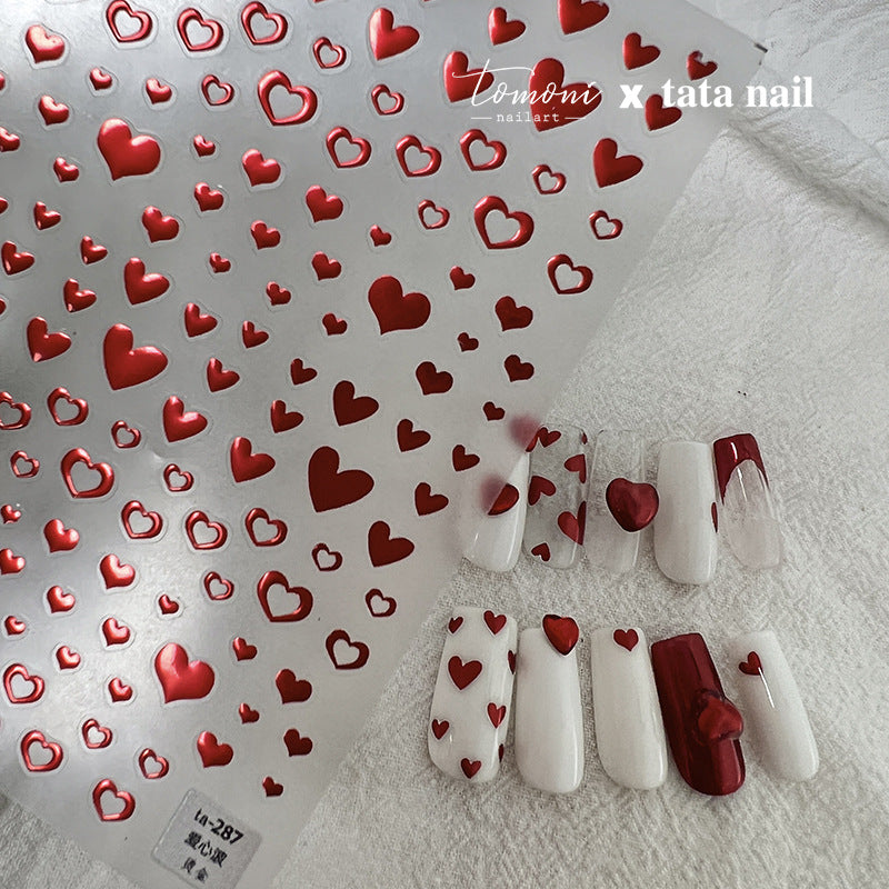 Red Heart Wave: "Love Heart Wave" – 5D Embossed Nail Sticker