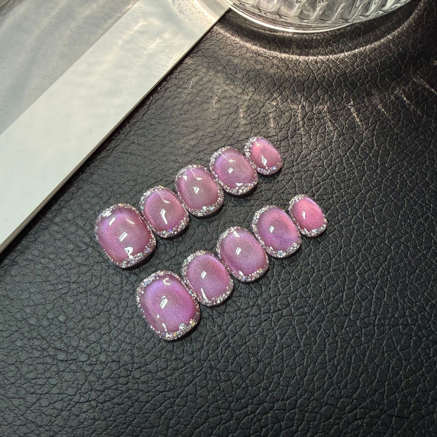 365nails: "Amethyst Glow" – Cat Eye & Crystal Handmade Square Nails