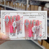 Rose Glitter Butterfly Crystal Press On Nail Set