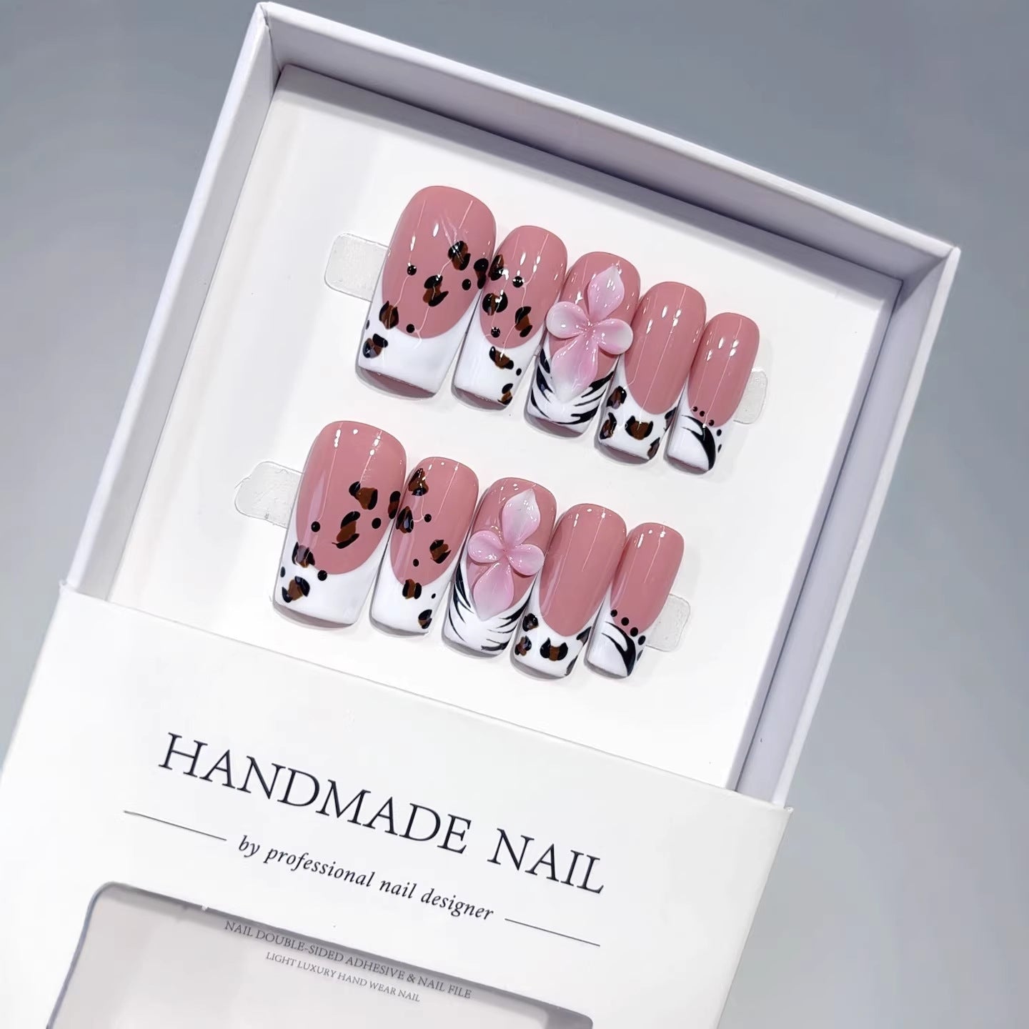 Wild Floral Leopard: "Pink & Animal Print" – Square Press-On Nails