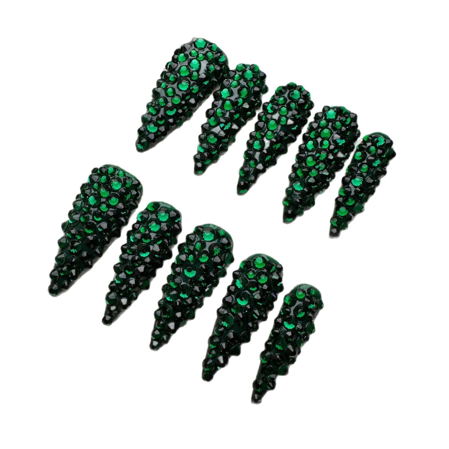 Emerald Bling Collection: "Full Emerald Glitter" – Extra Long Stiletto Press-On Nails