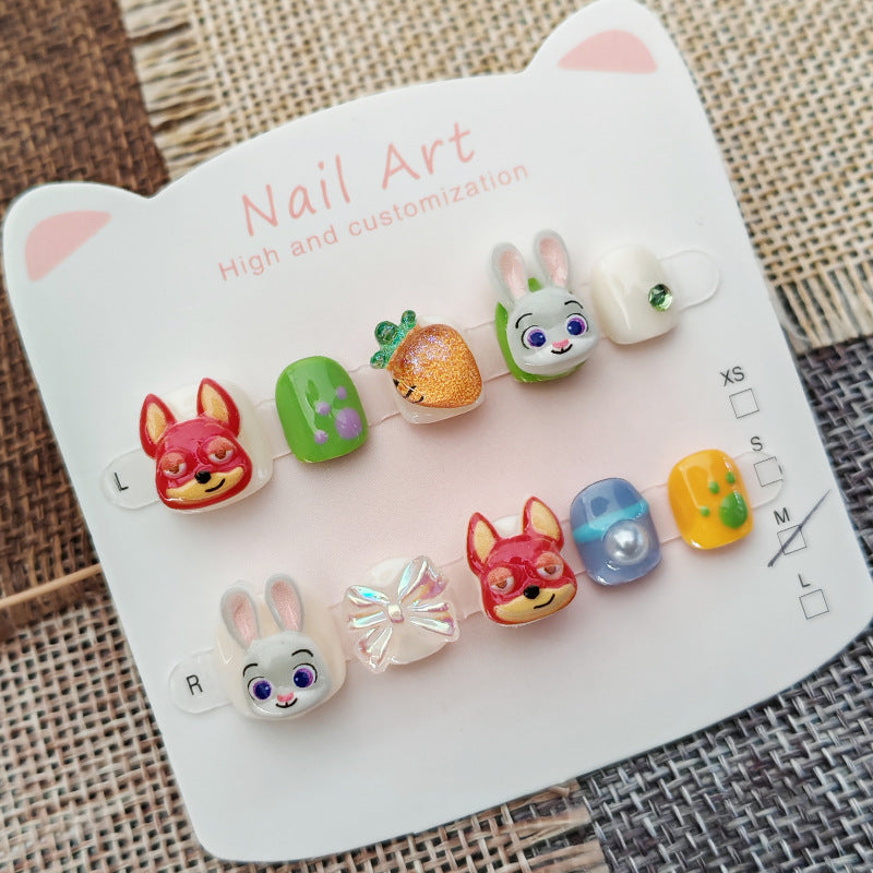 365nails: 動物方城市朱迪與尼克 – 短款 方圓形 手工製 兒童穿戴甲