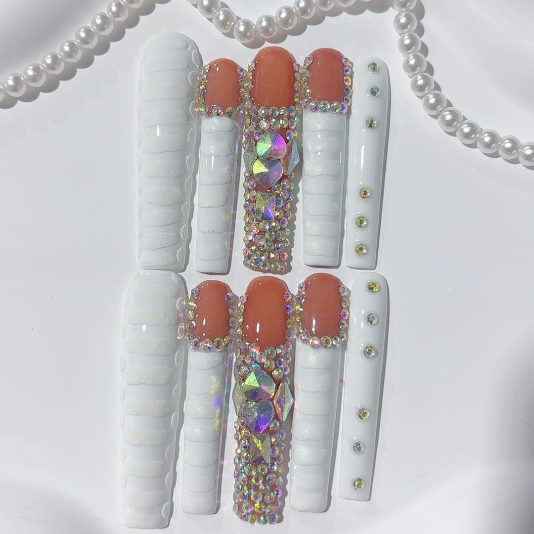 White Crystal Luxe French Press On Nail Set