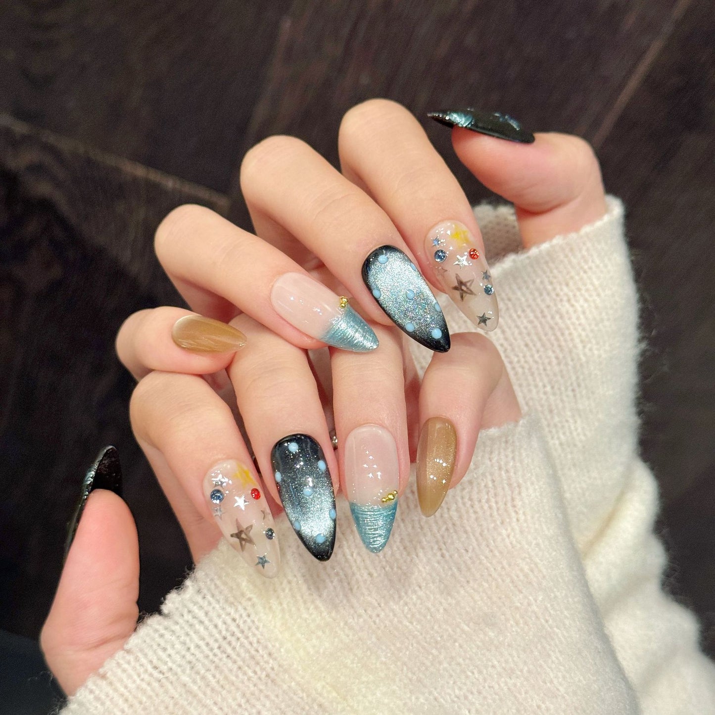 Blue Gradient Starry Sky Glitter Press On Nails