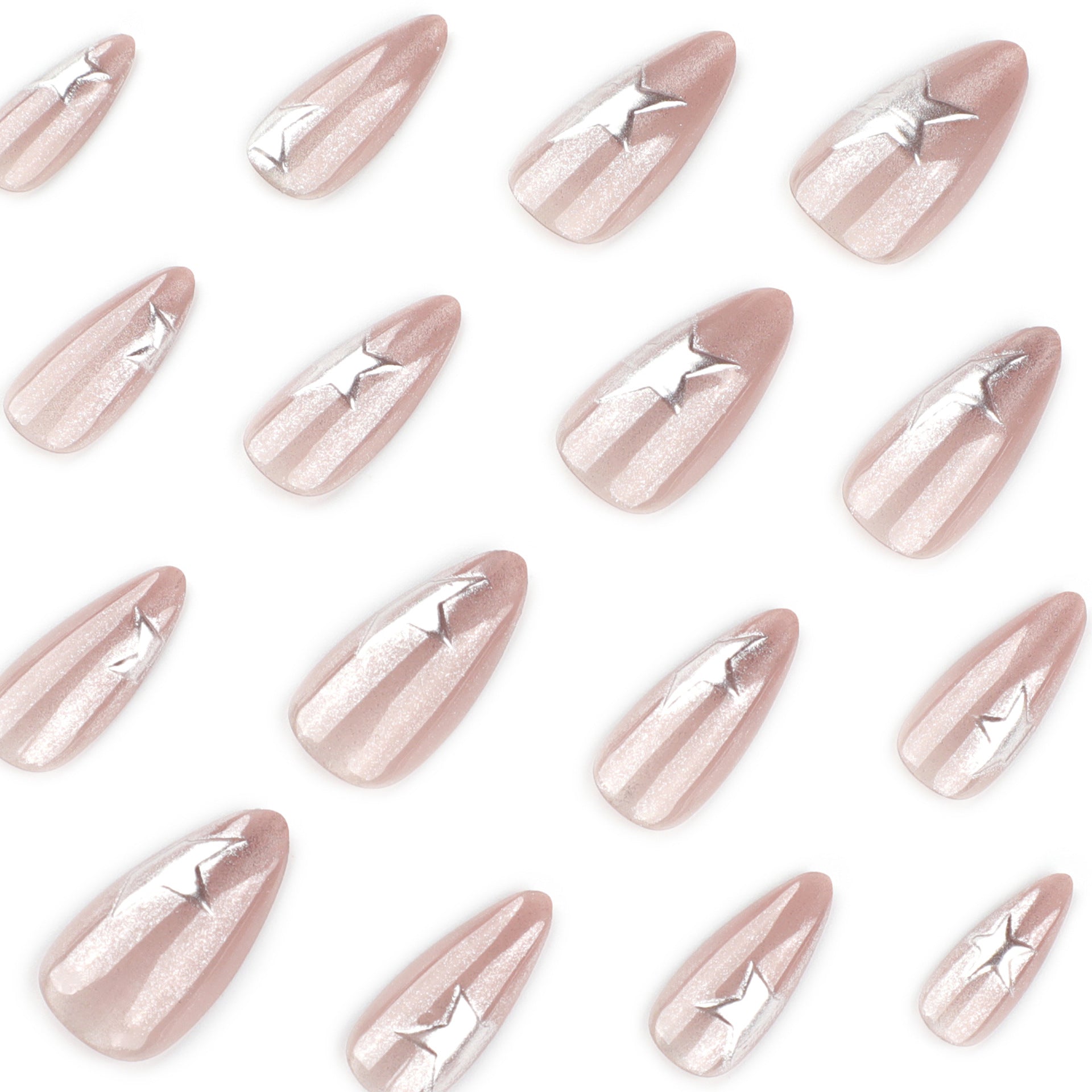 Flash Cat's Eye Short Almond 3D Stereo Silver Star press-on nails