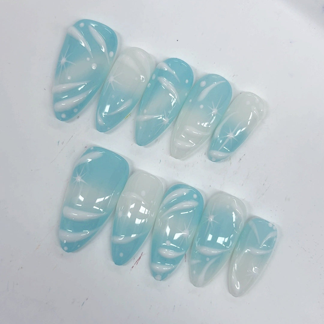 Ocean Breeze: "Cyan Wave" – Almond Press-Ons