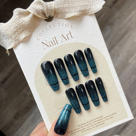 Cold jadeite cat eye press on nails, glazed spar s, handmade nails | 365nails