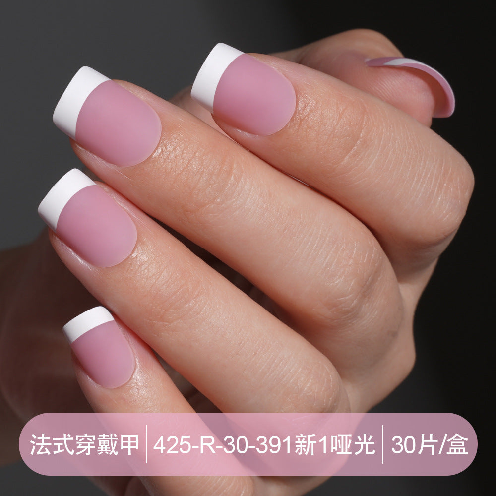 Press on nails French trapezoidal simple high-end sense 30 pieces box detachable fake nail finished pre-made manicure