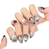 Silver Midnight Floral Press On Nails