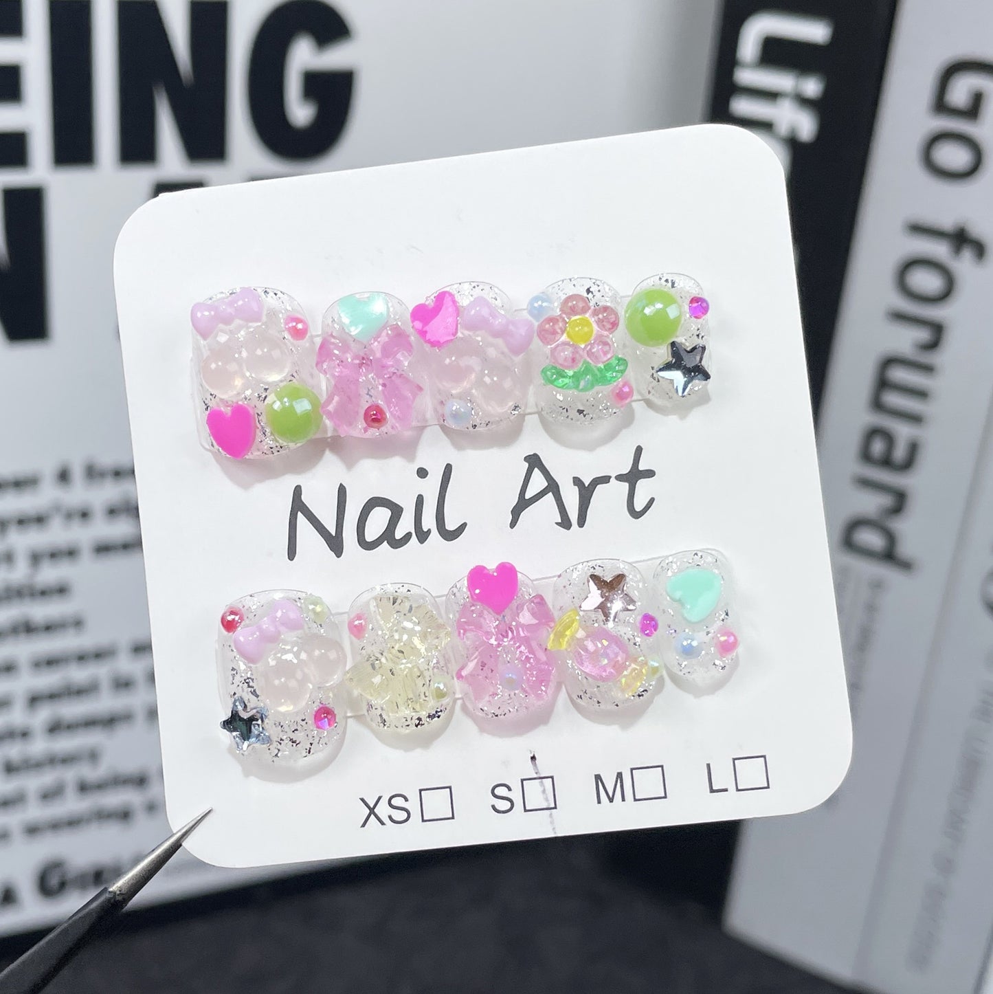 Sweet and cute short manicure flash fresh spring and summer handmade press on nails wholesale  sticker｜365nails
