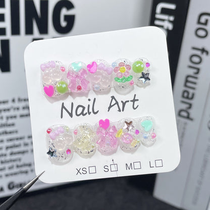 Sweet and cute short manicure flash fresh spring and summer handmade press on nails wholesale  sticker｜365nails