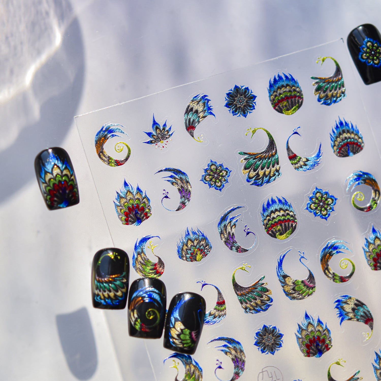 Peacock Feather Enamel Collection: "Oriental Splendor" – 3D Embossed Nail Sticker
