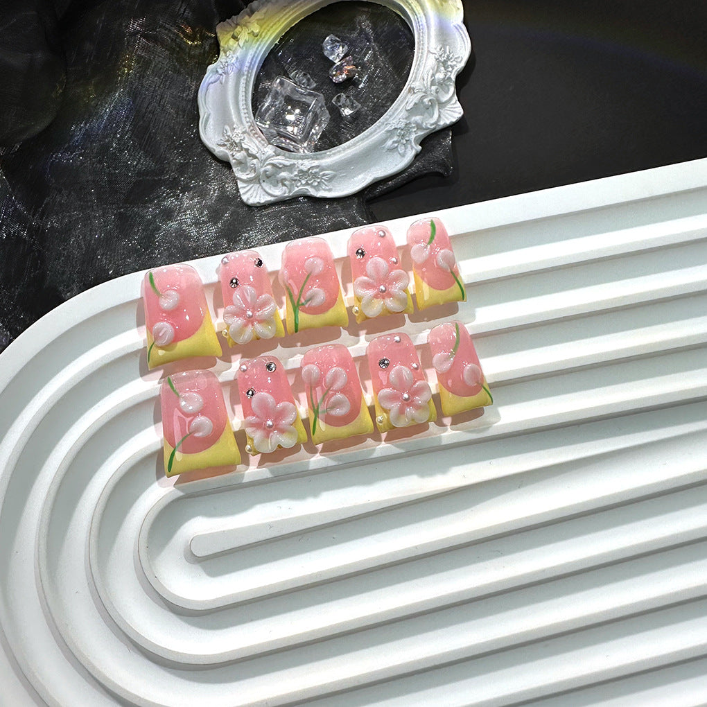 粉黃花卉果凍穿戴甲