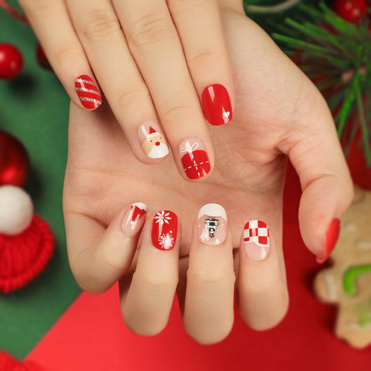 popular nails stickers, Christmas short nails patches, Press onable nails removable nails patches, finished products wholesale｜365nails