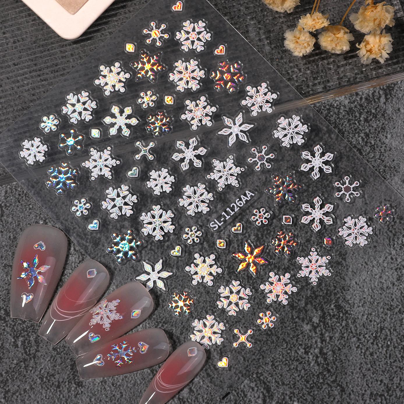 Winter Laser Snowflake Nail Art Sticker 5D Embossed Aurora Christmas Snowflake DIY Nail Sticker Ornament SL