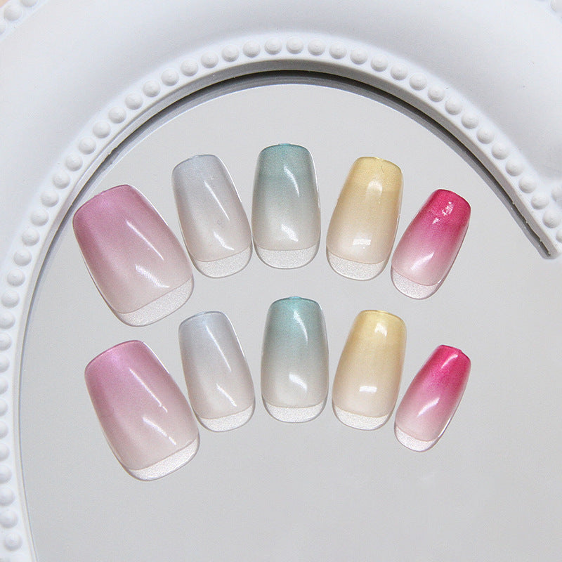 Nail Tips Press On Nails Cat Eye Rainbow Korean Cute Dopamine Girl Feeling Ins Style Removable Manicure 30pcs