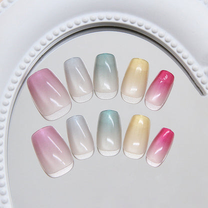 Nail Tips Press On Nails Cat Eye Rainbow Korean Cute Dopamine Girl Feeling Ins Style Removable Manicure 30pcs