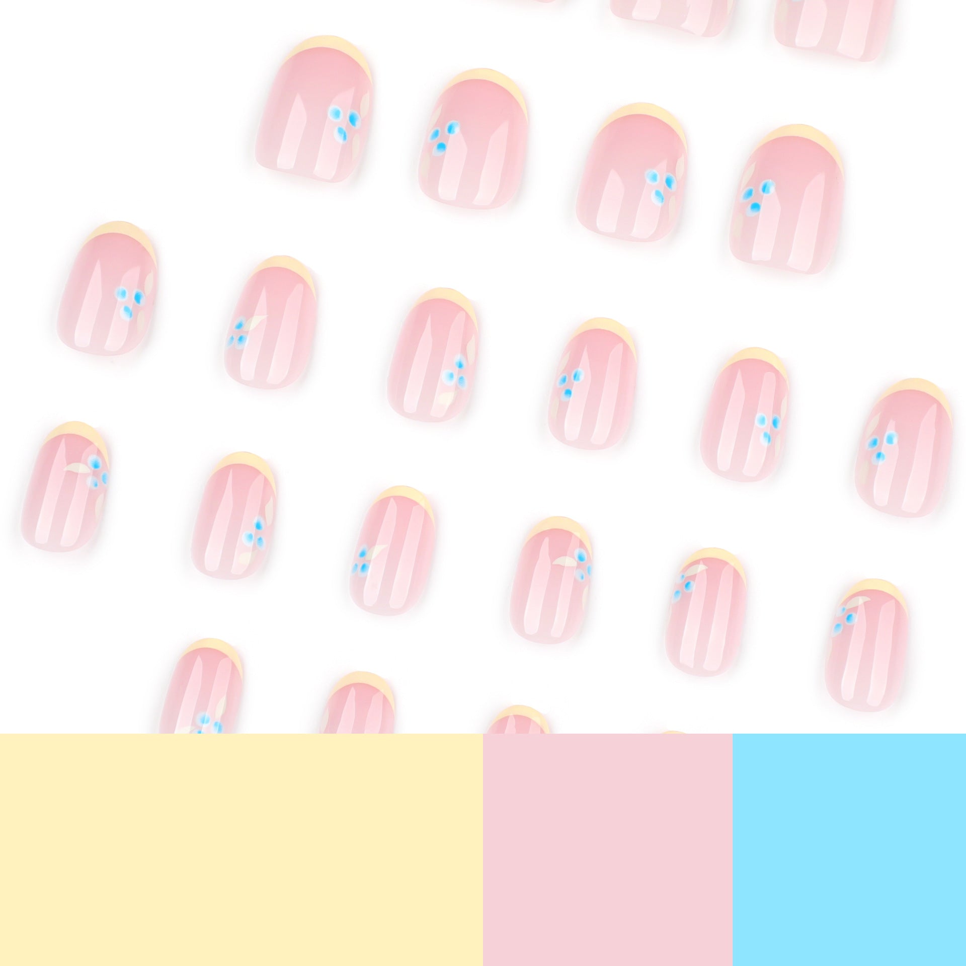 Small fresh French yellow manicure fake nails repeatable short round nail type wearing nail simple ins wind nail piece｜365nails