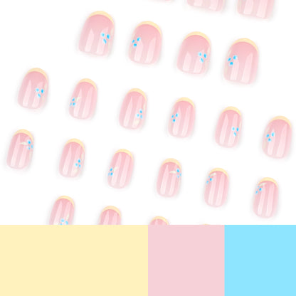 Small fresh French yellow manicure fake nails repeatable short round nail type wearing nail simple ins wind nail piece｜365nails