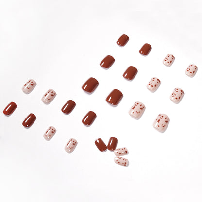 Milk orange leopard print short fake nail manicure  nail  Press on  finished removable nail piece for nail｜365nails