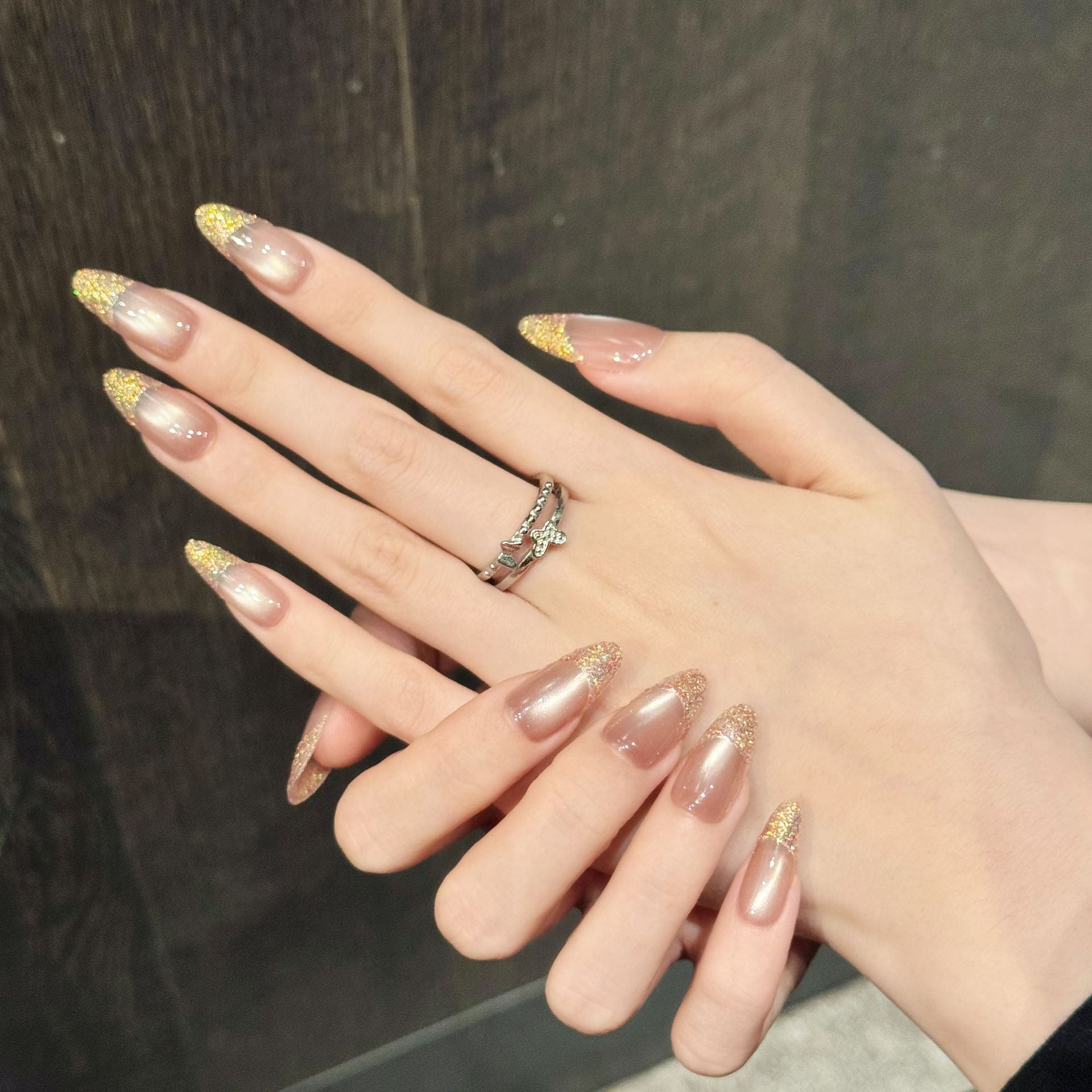 365nails: "Golden Hour" – Glitter French Tip Handmade Short Square Nails