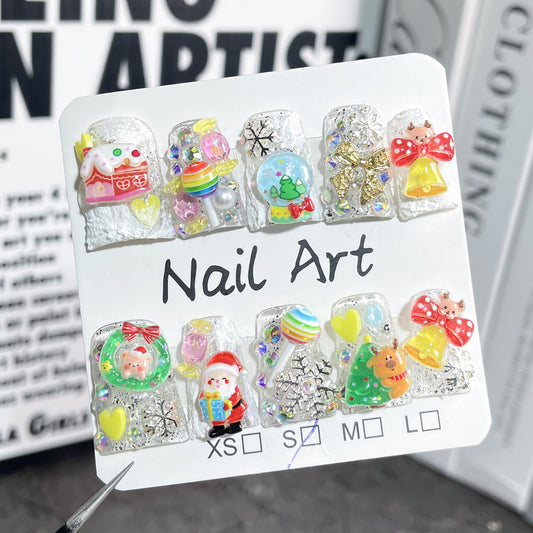 Handmade Press-on Nails Cute Small Fresh Christmas Nail Patch   Christmas Tree Duckbill Shape Nail｜365nails