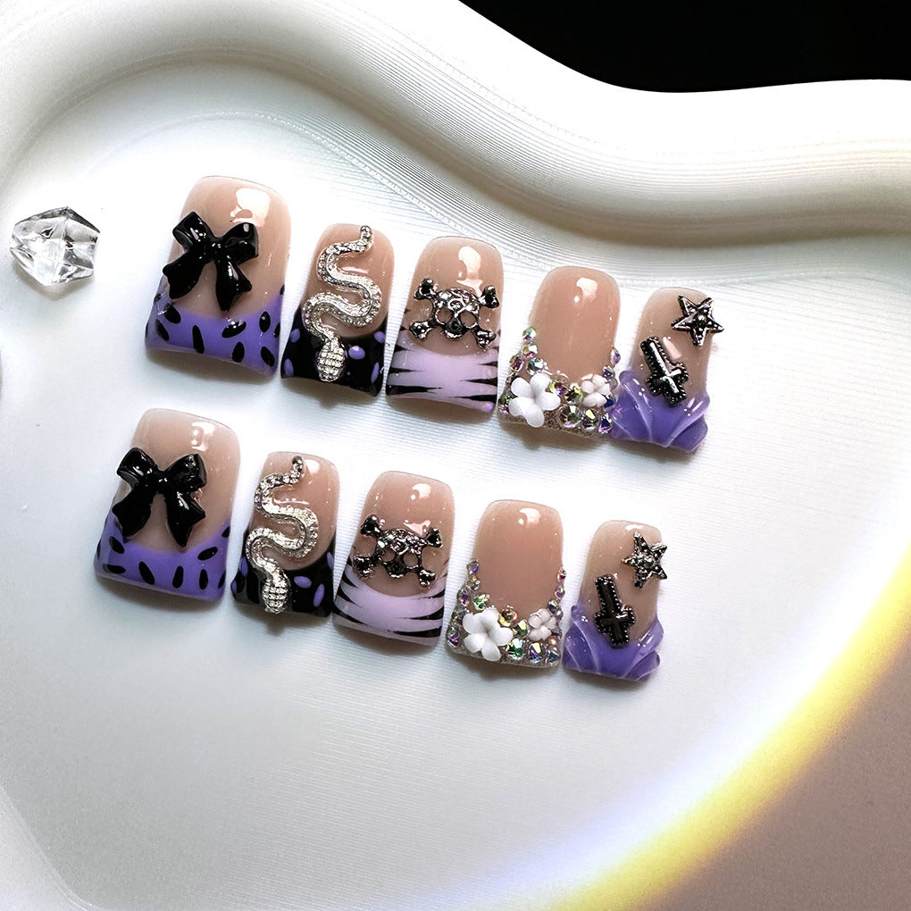Y2K Royal Collection: "Lavender Bow Bling" – Short Square Press-On Nails